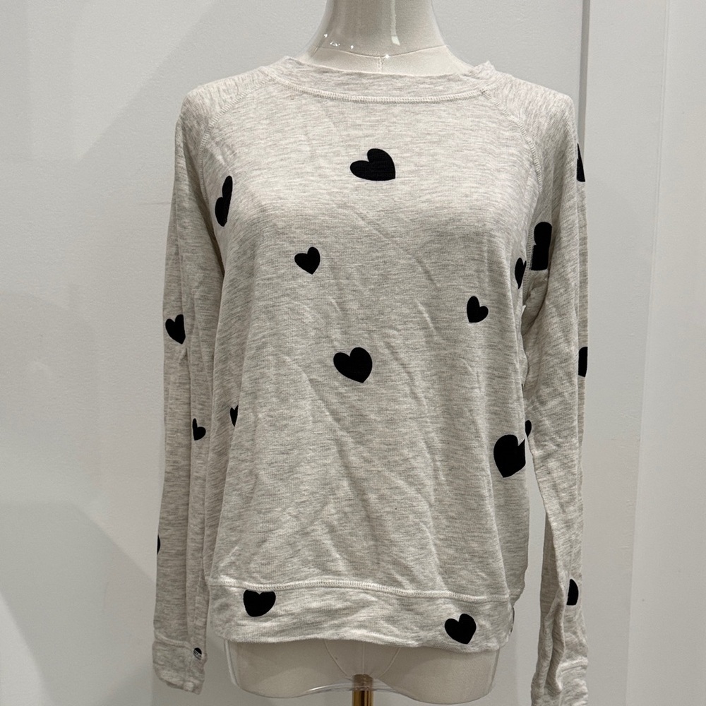 Monrow Black Heart Print Cream Sweatshirt